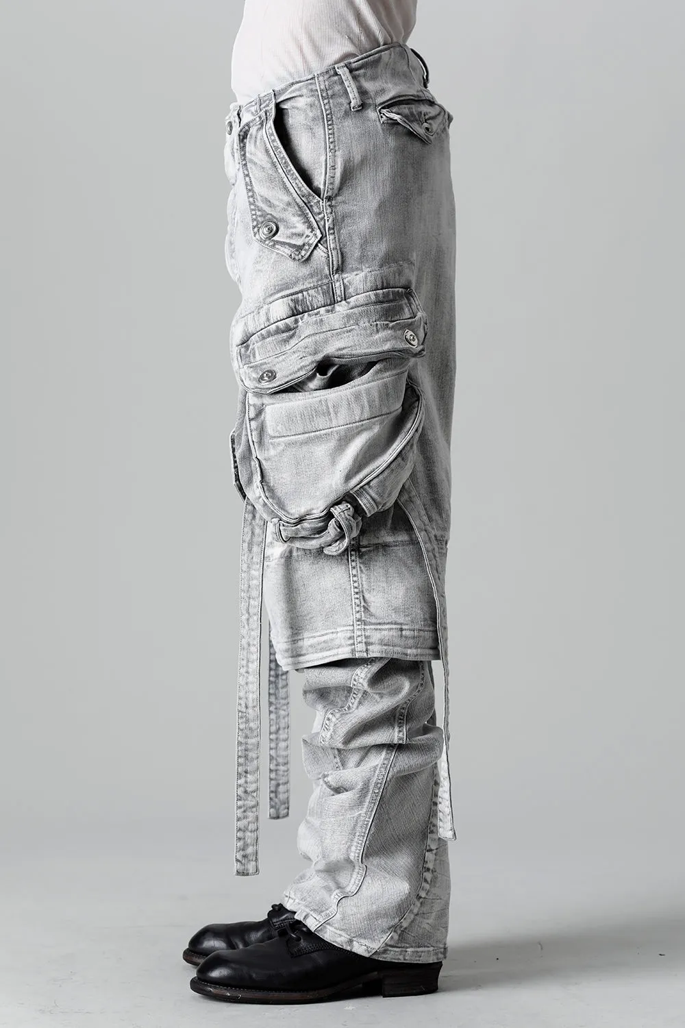 10.5oz Stretch Denim Gas Mask Wide Pants Plaster