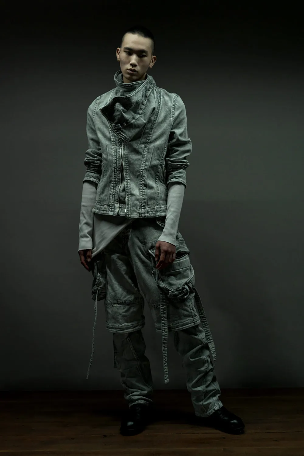 10.5oz Stretch Denim Gas Mask Wide Pants Plaster