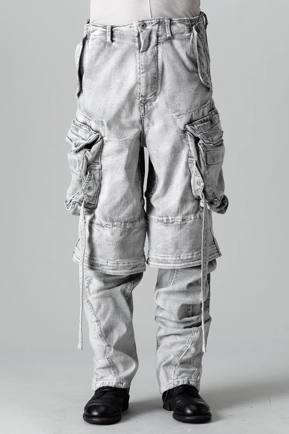 10.5oz Stretch Denim Gas Mask Wide Pants Plaster