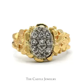 1/2cttw Oval Shaped Diamond Cluster Ring with Nugget Designed Sides in 14k Yellow Gold