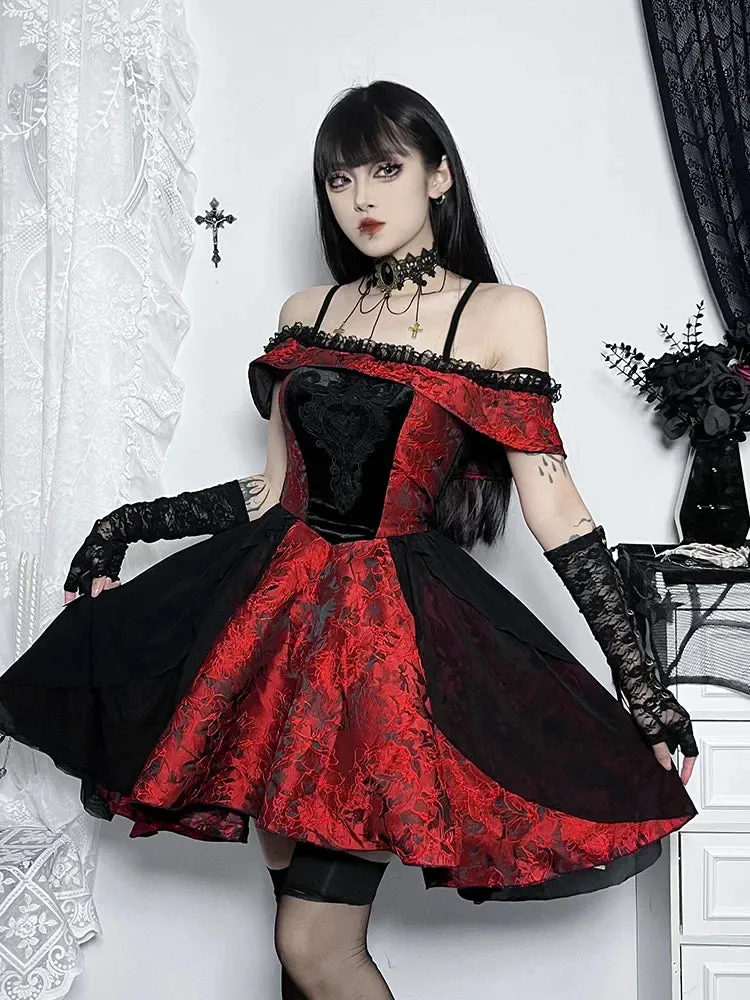 A-Line Trim Floral Medieval Off Lace Shoulder Steampunk Vintage Halloween Gown