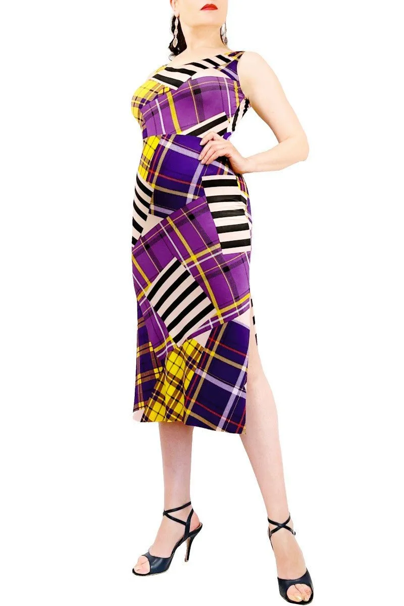 abstract plaid tango dress with side slit
