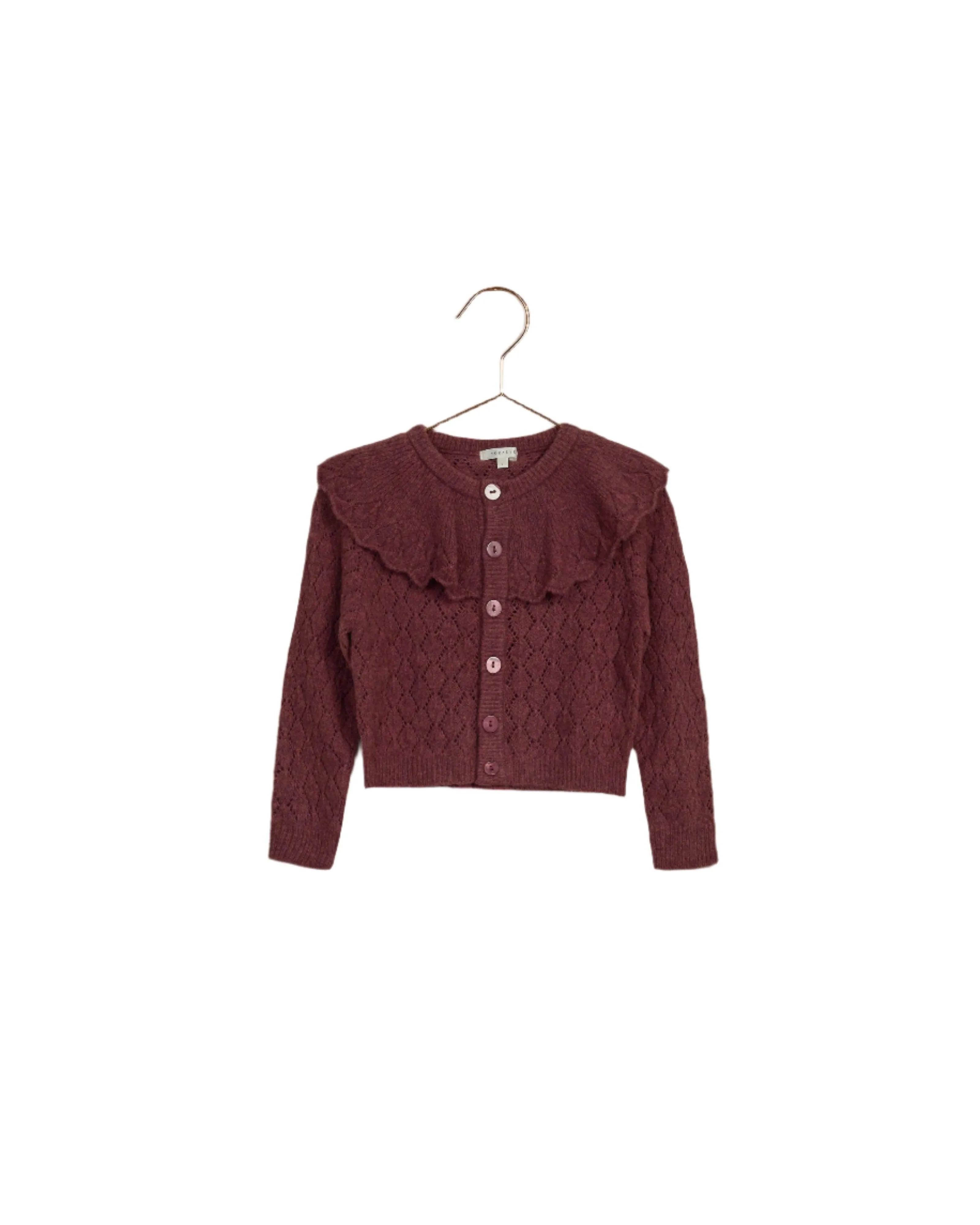 Baby Girls Sweater | Ruffle Cardigan - Fig | Noralee