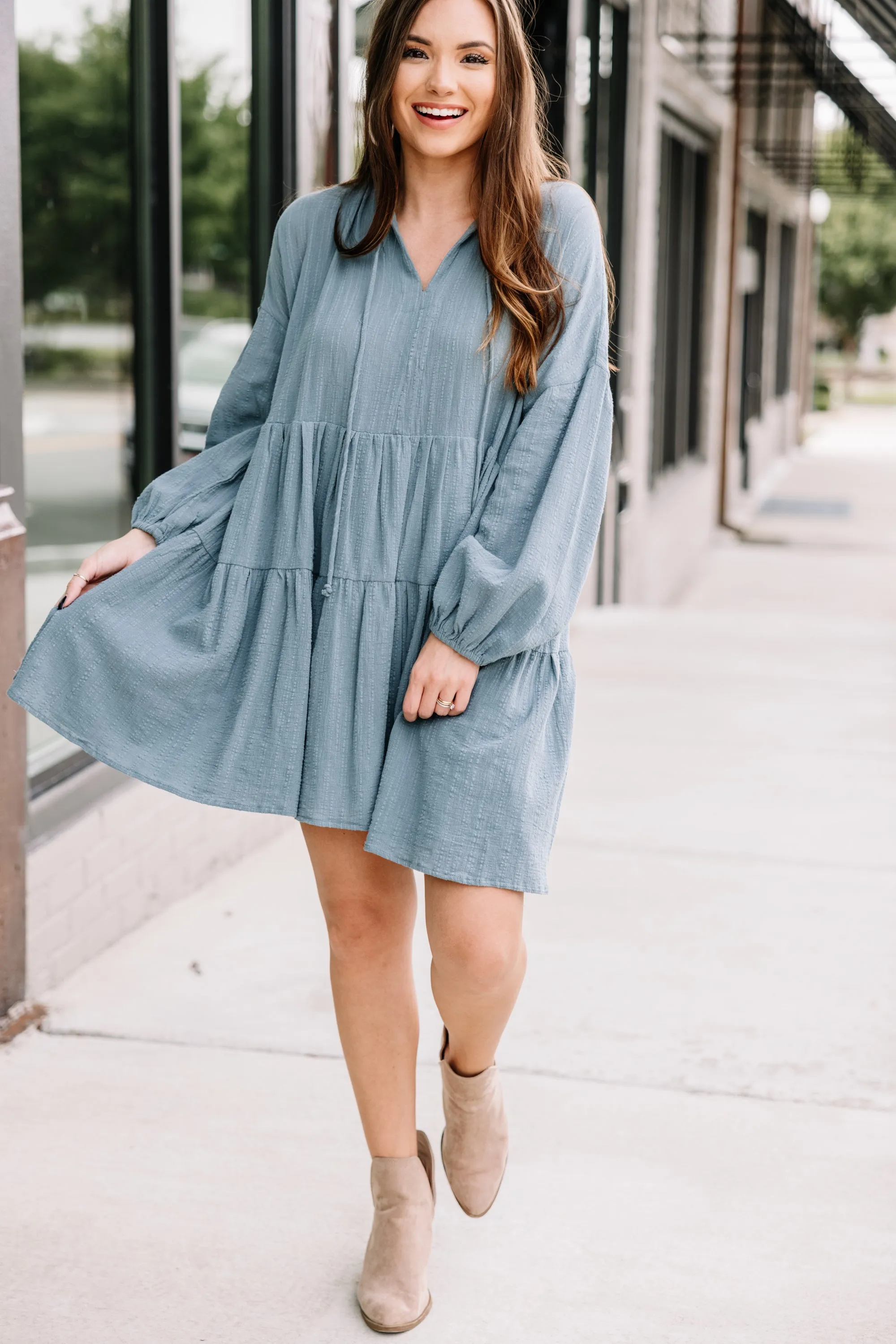 Be There Slate Blue Babydoll Dress