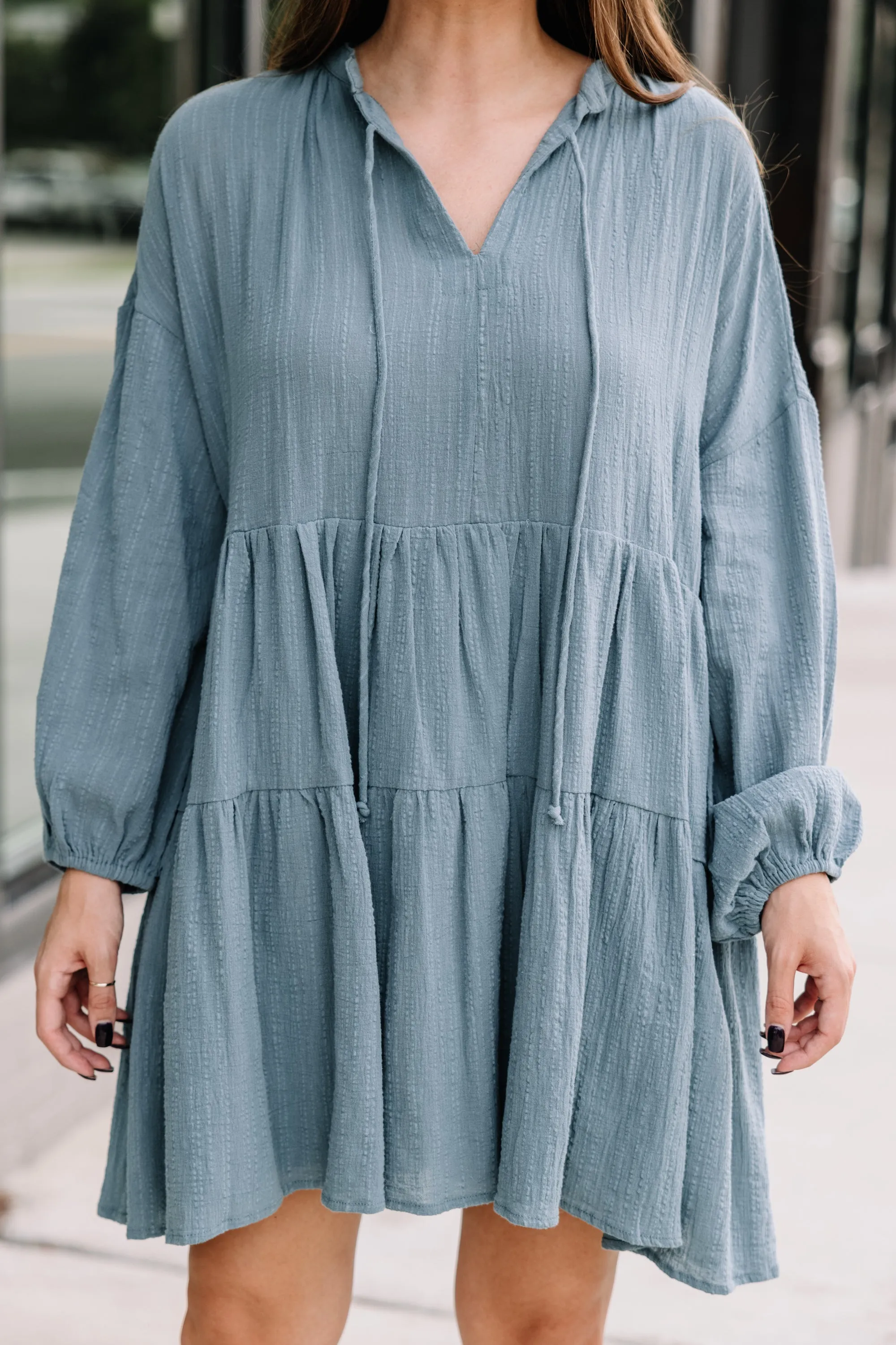 Be There Slate Blue Babydoll Dress