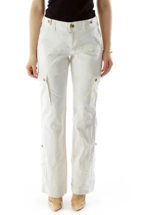 Beige Buttoned Cargo Pants