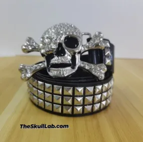 Belt With Rhinestone Skull Decoration Studded Metal