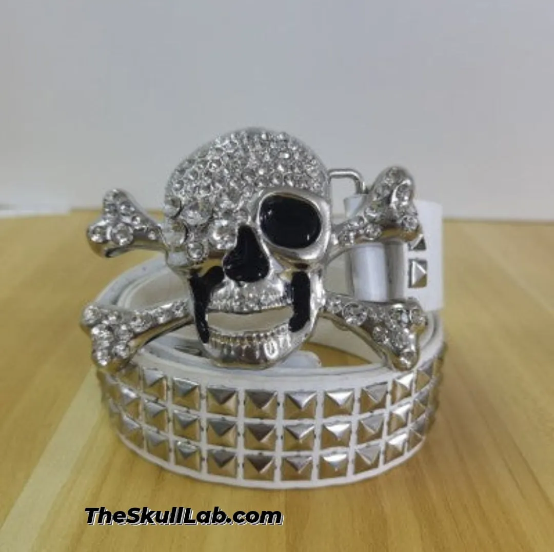 Belt With Rhinestone Skull Decoration Studded Metal