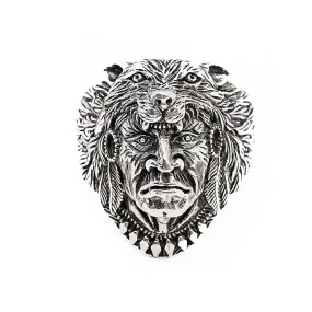 Biker Skull Ring Chunky 925 Sterling Silver Gothic Ring Native American Indian Chief Wolf Head