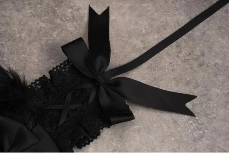 Black Gothic Bunny Ears Hairband with Bowknots