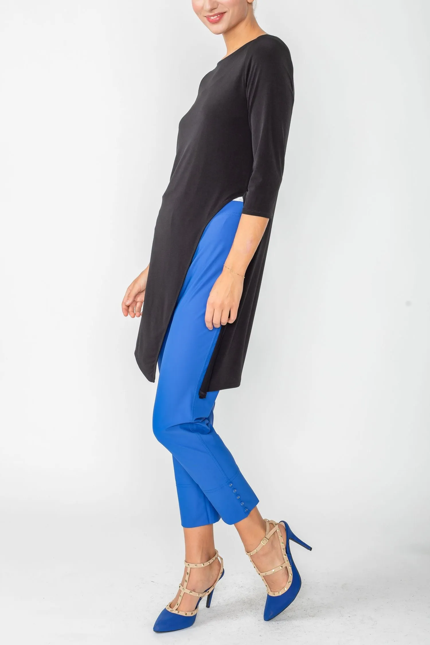 Black Split Side Boat Neck Tunic Top