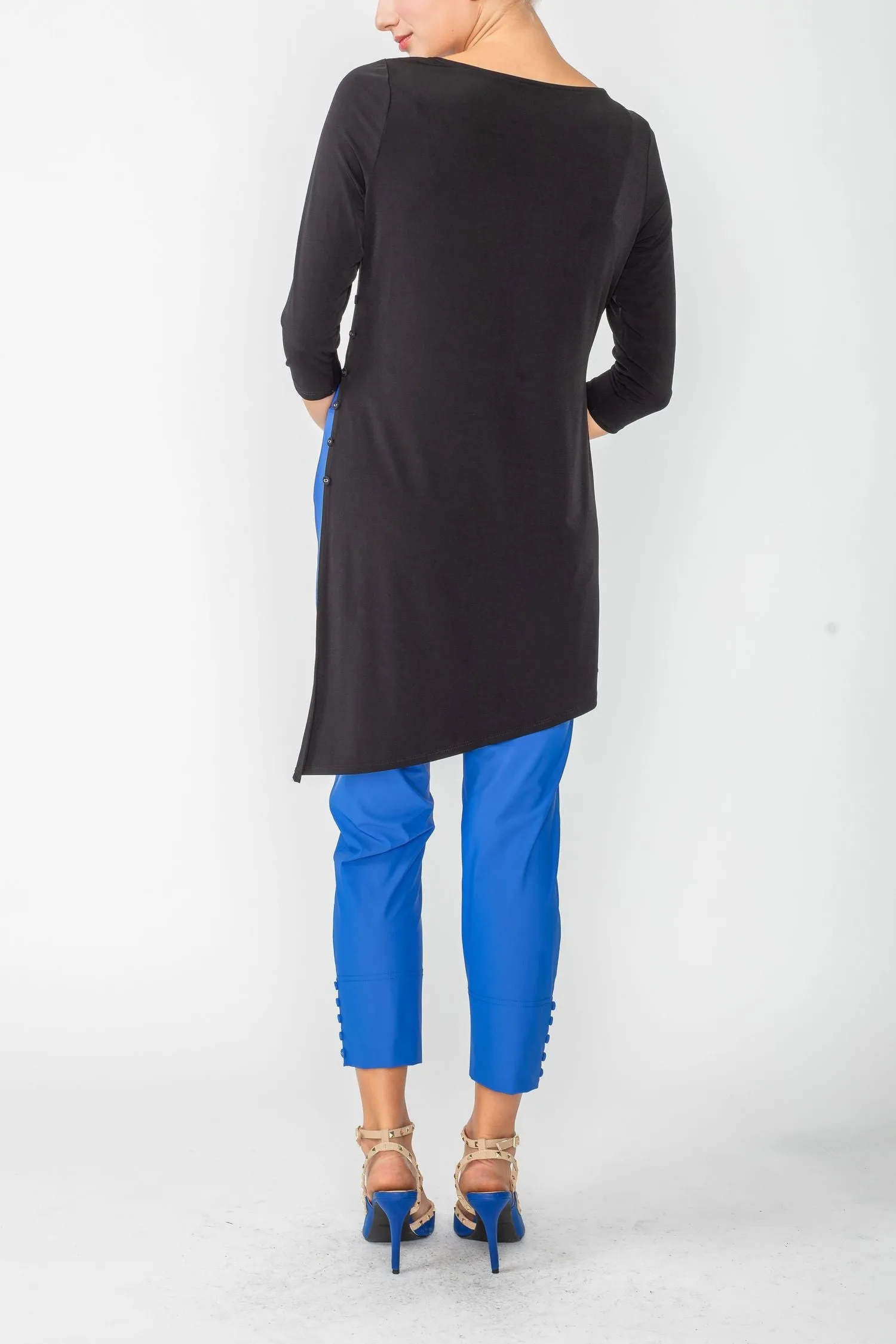 Black Split Side Boat Neck Tunic Top