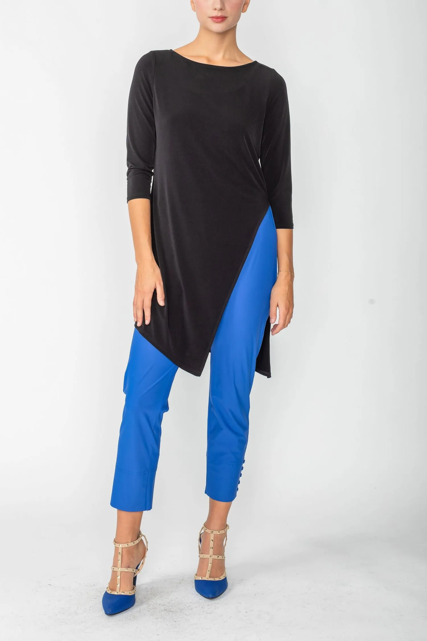 Black Split Side Boat Neck Tunic Top
