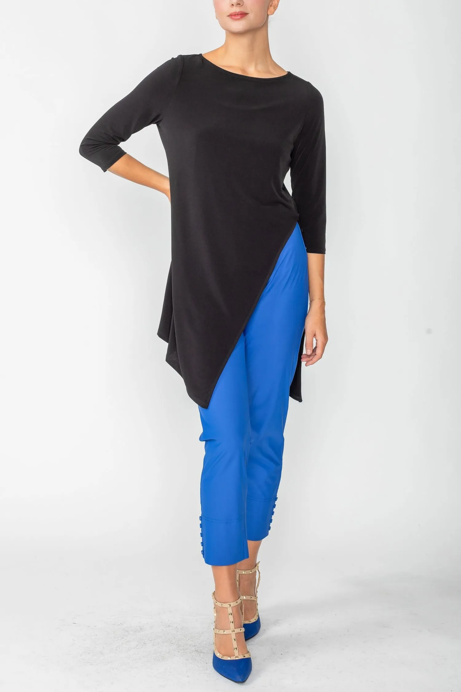 Black Split Side Boat Neck Tunic Top