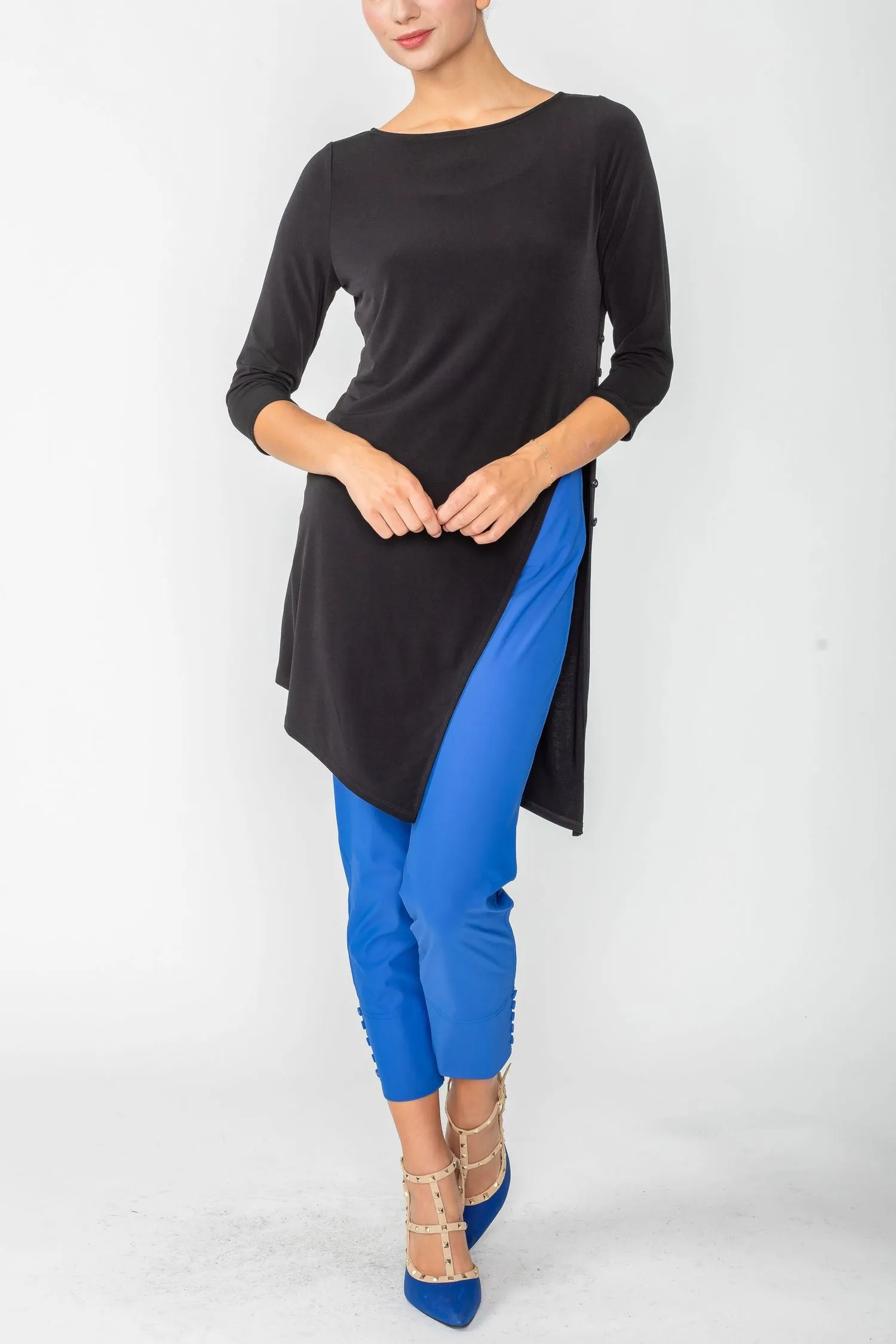 Black Split Side Boat Neck Tunic Top
