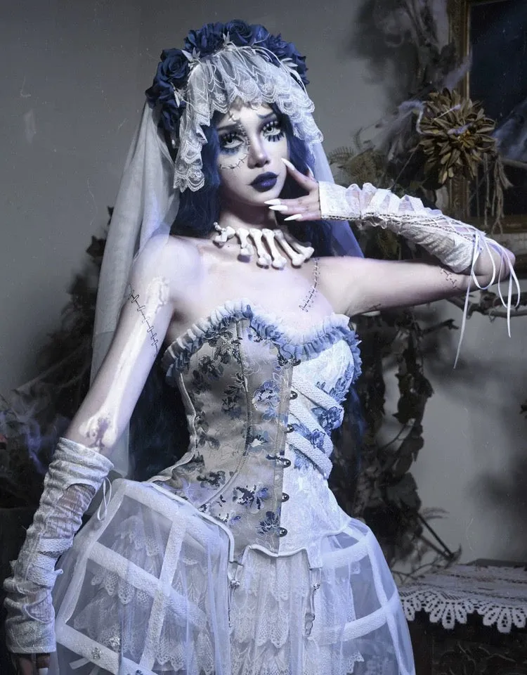 [Blood Supply] Corpse Bride 2024 Halloween Costume Gothic Corset Top with petticoats