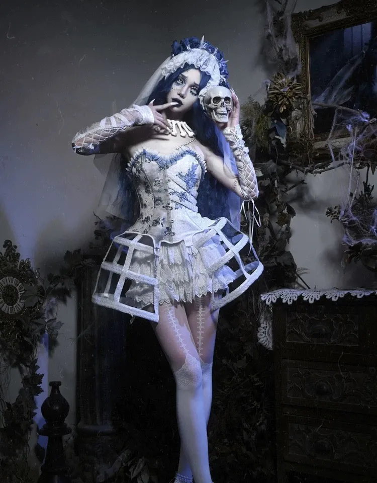 [Blood Supply] Corpse Bride 2024 Halloween Costume Gothic Corset Top with petticoats