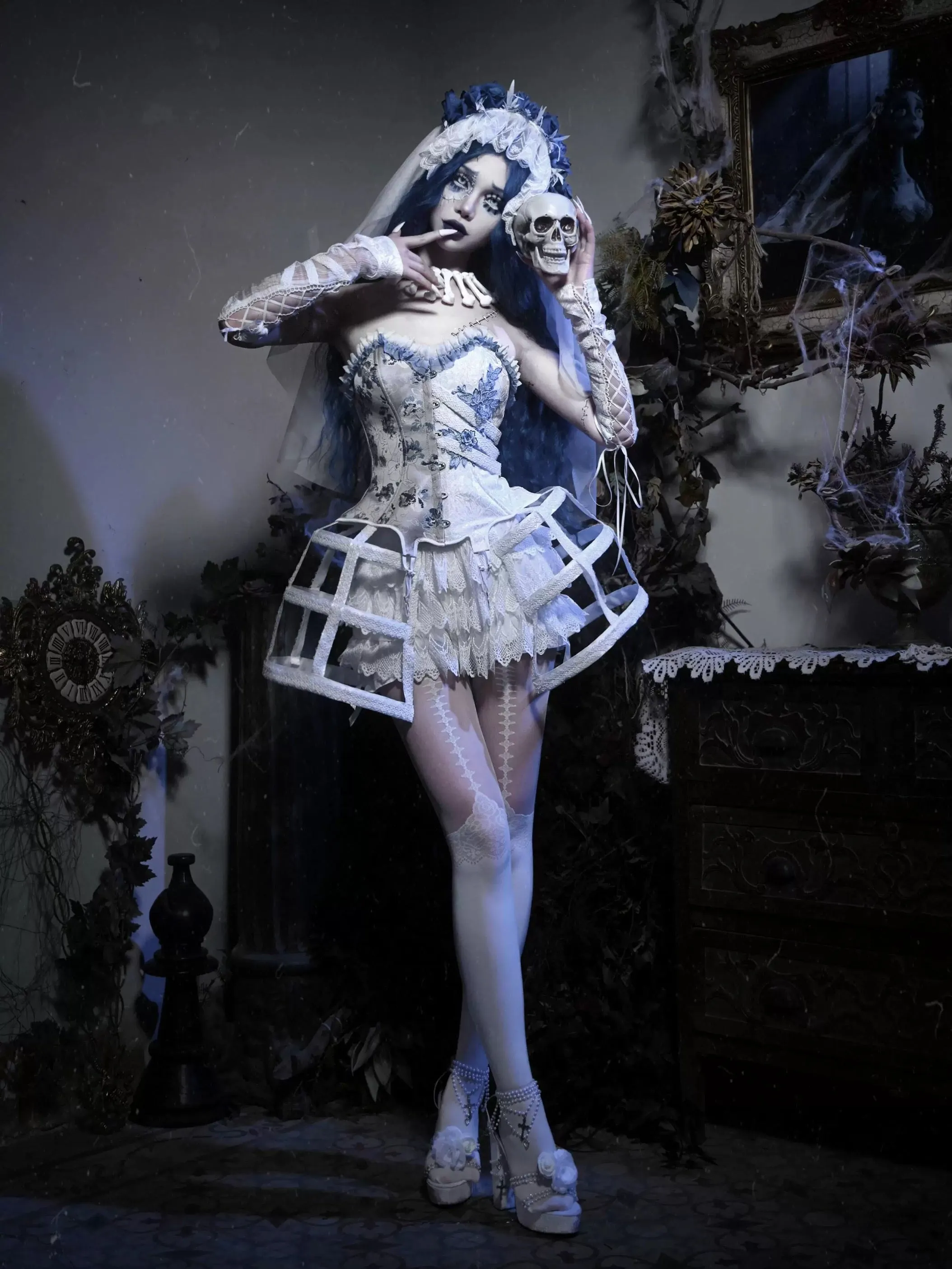 [Blood Supply] Corpse Bride 2024 Halloween Costume Gothic Corset Top with petticoats