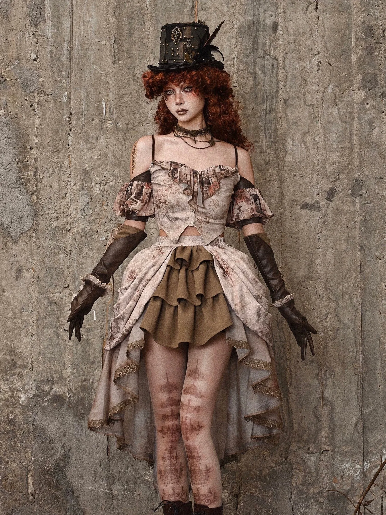 [Blood Supply] Dragon Era steampunk Puff Sleeves Crop Top