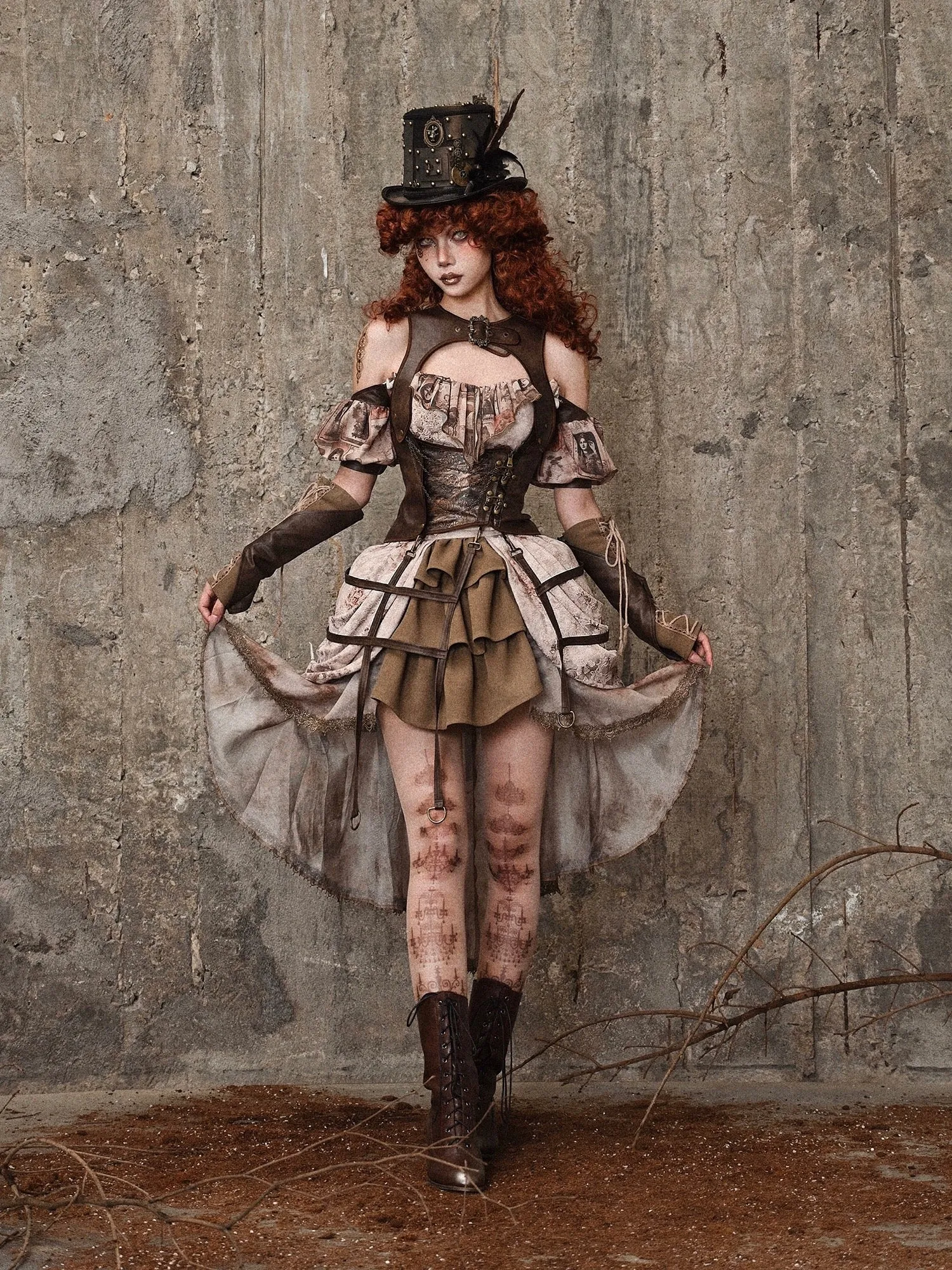 [Blood Supply] Dragon Era steampunk Puff Sleeves Crop Top