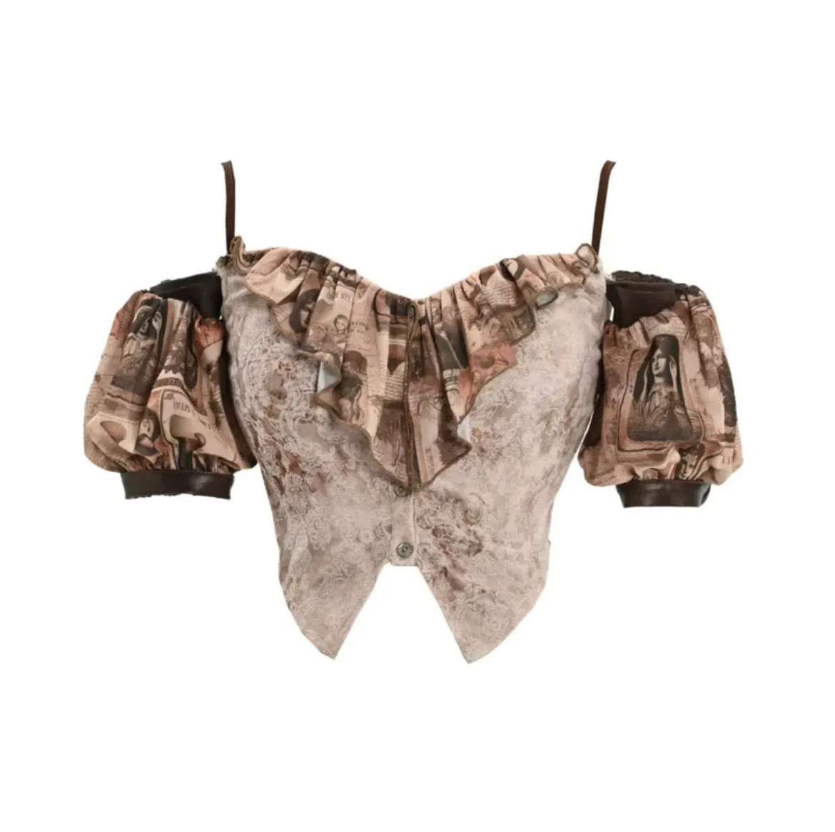 [Blood Supply] Dragon Era steampunk Puff Sleeves Crop Top