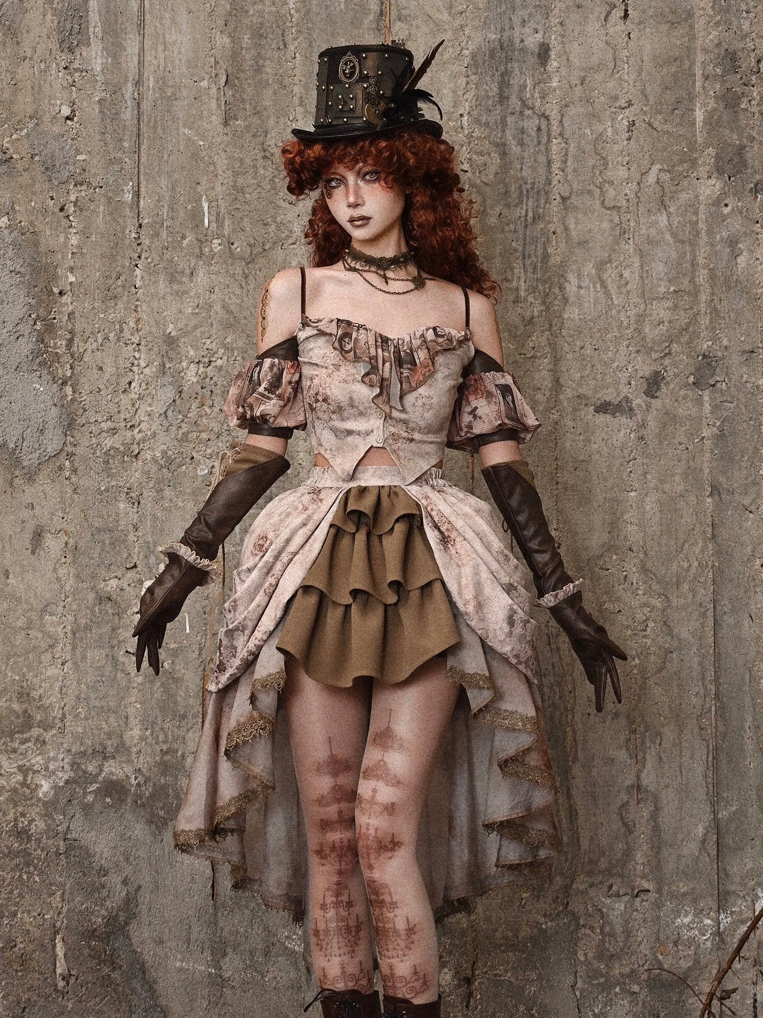 [Blood Supply] Dragon Era steampunk Puff Sleeves Crop Top