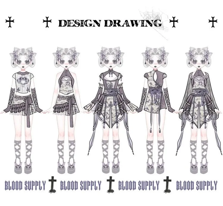 [Blood Supply] Dragon In Wisteria Crystal Tassels Crop Top