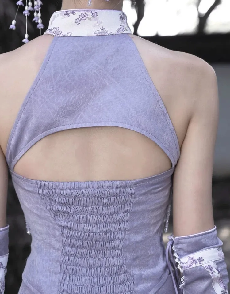 [Blood Supply] Dragon In Wisteria Crystal Tassels Crop Top