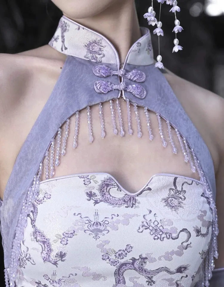 [Blood Supply] Dragon In Wisteria Crystal Tassels Crop Top