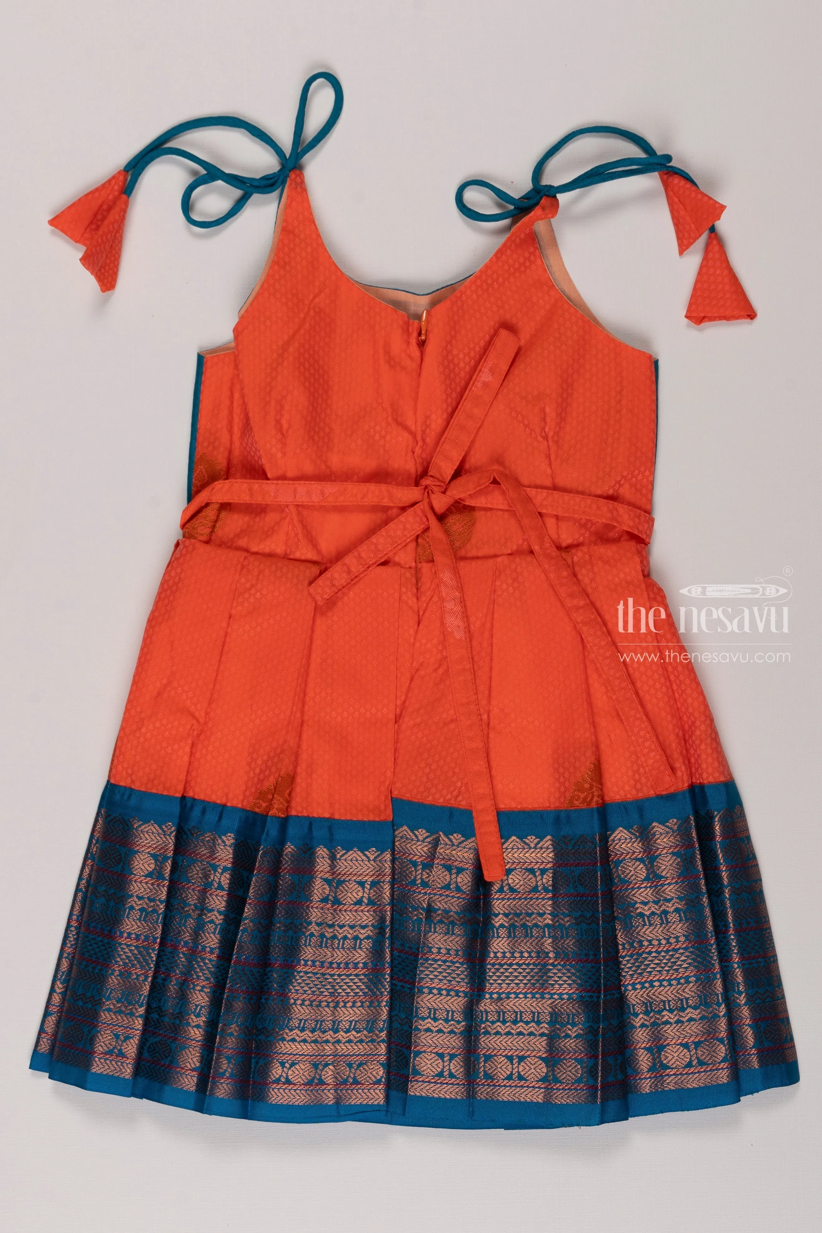 Chic Orange Silk Tie-Up Frock for Girls