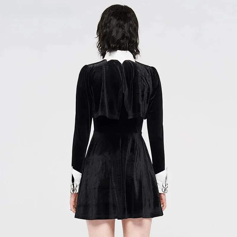 Dark Bat Gothic Velvet White Collar Little Black Dress