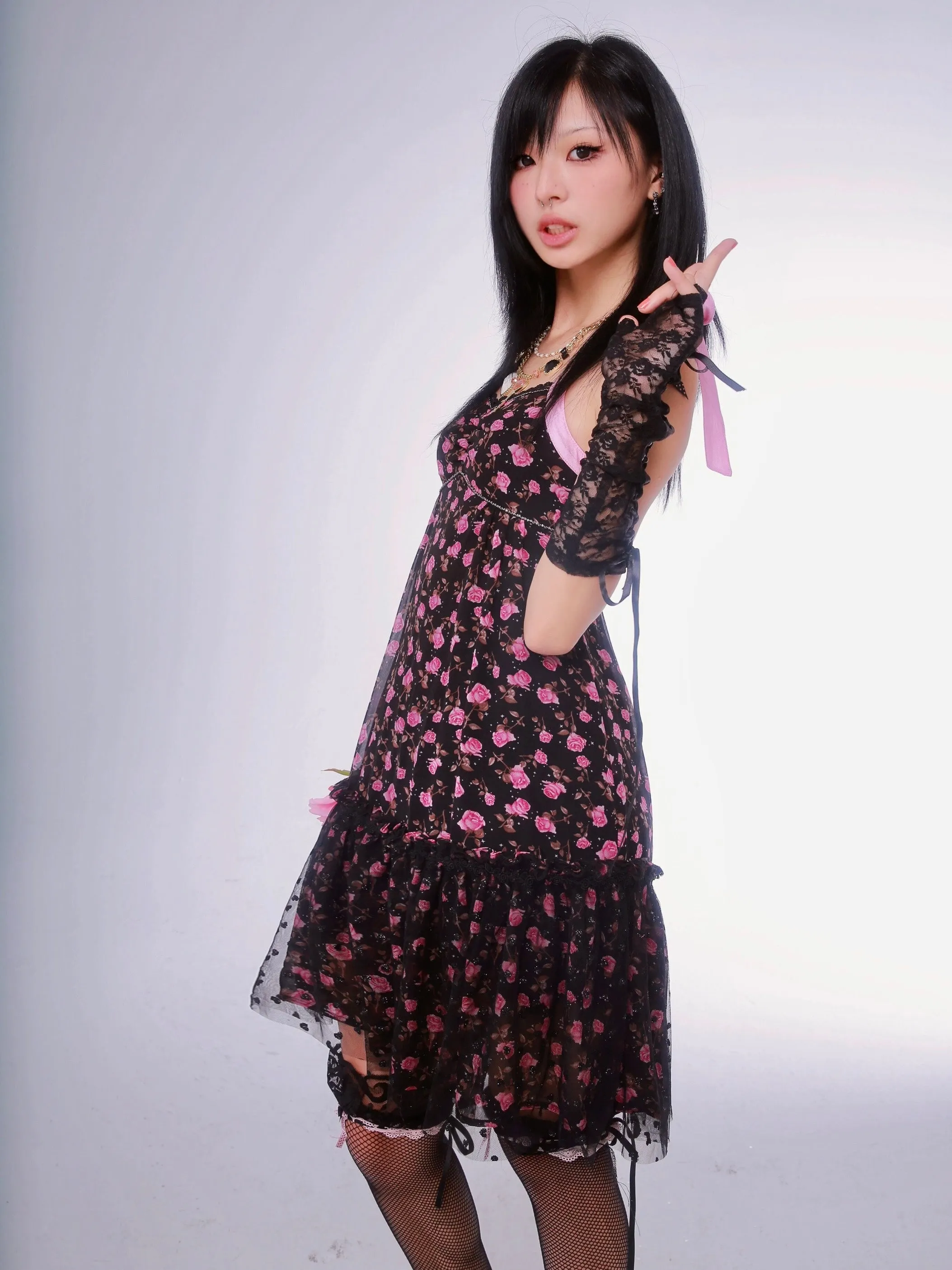 [Evil Tooth] Wild Rose Floral Gyaru Girl Mini Dress