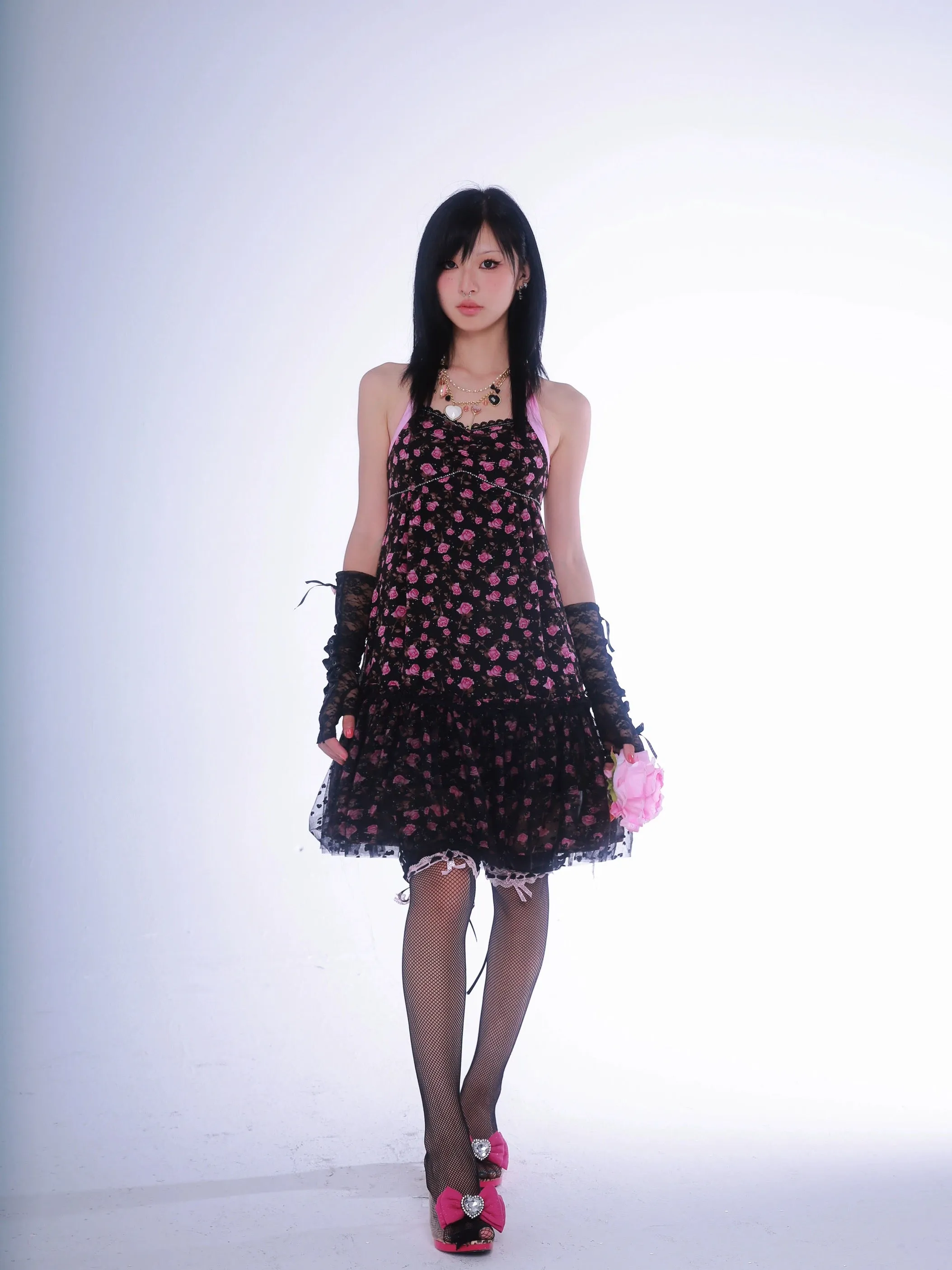 [Evil Tooth] Wild Rose Floral Gyaru Girl Mini Dress