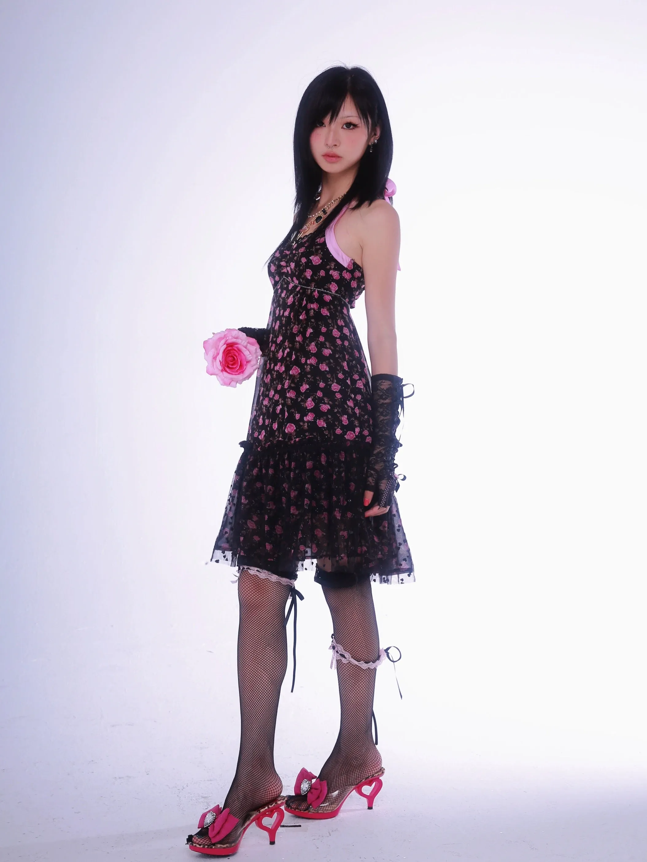 [Evil Tooth] Wild Rose Floral Gyaru Girl Mini Dress