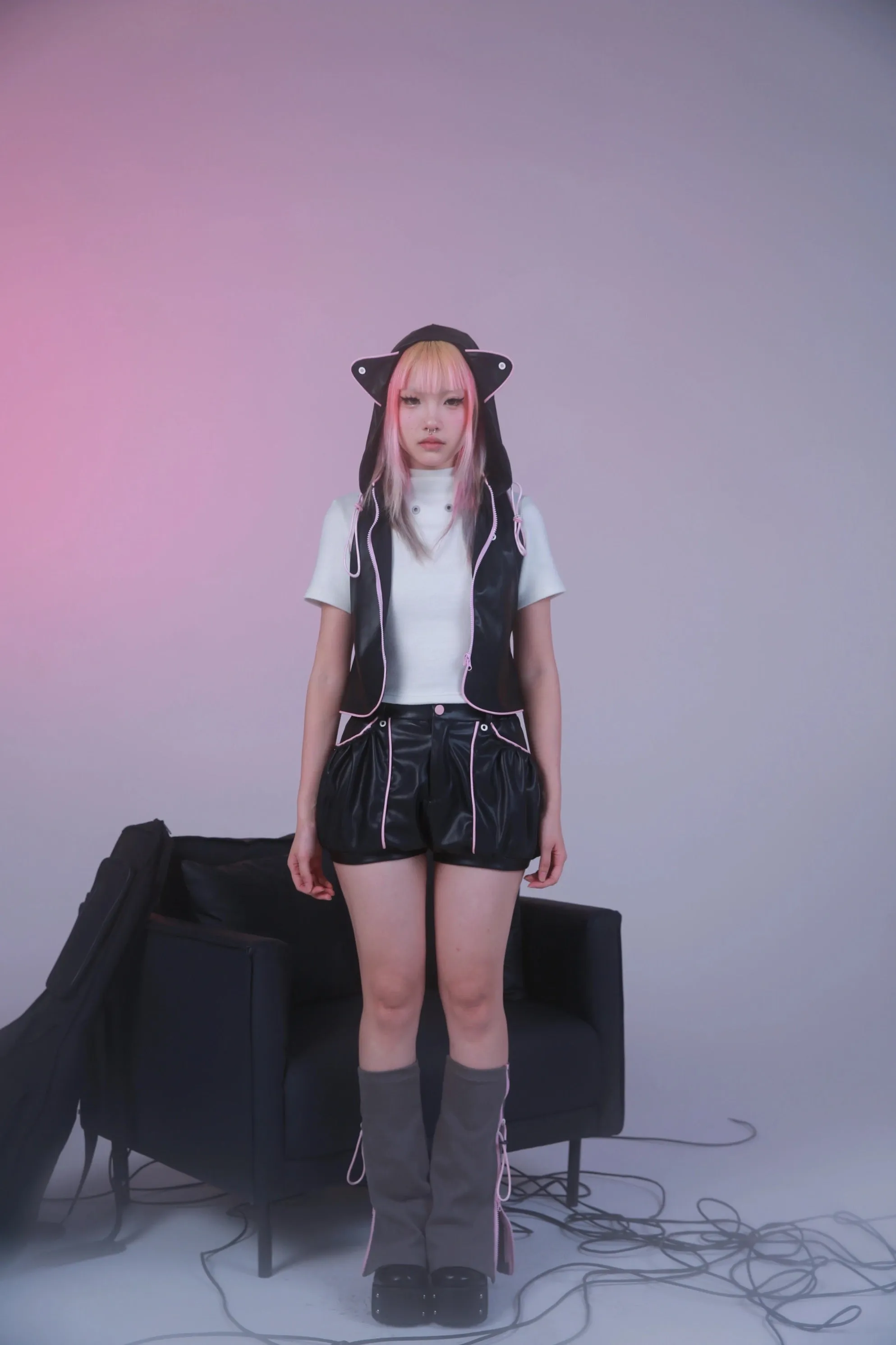 [Evil tooth]Mechanical Punk High-Neck Top