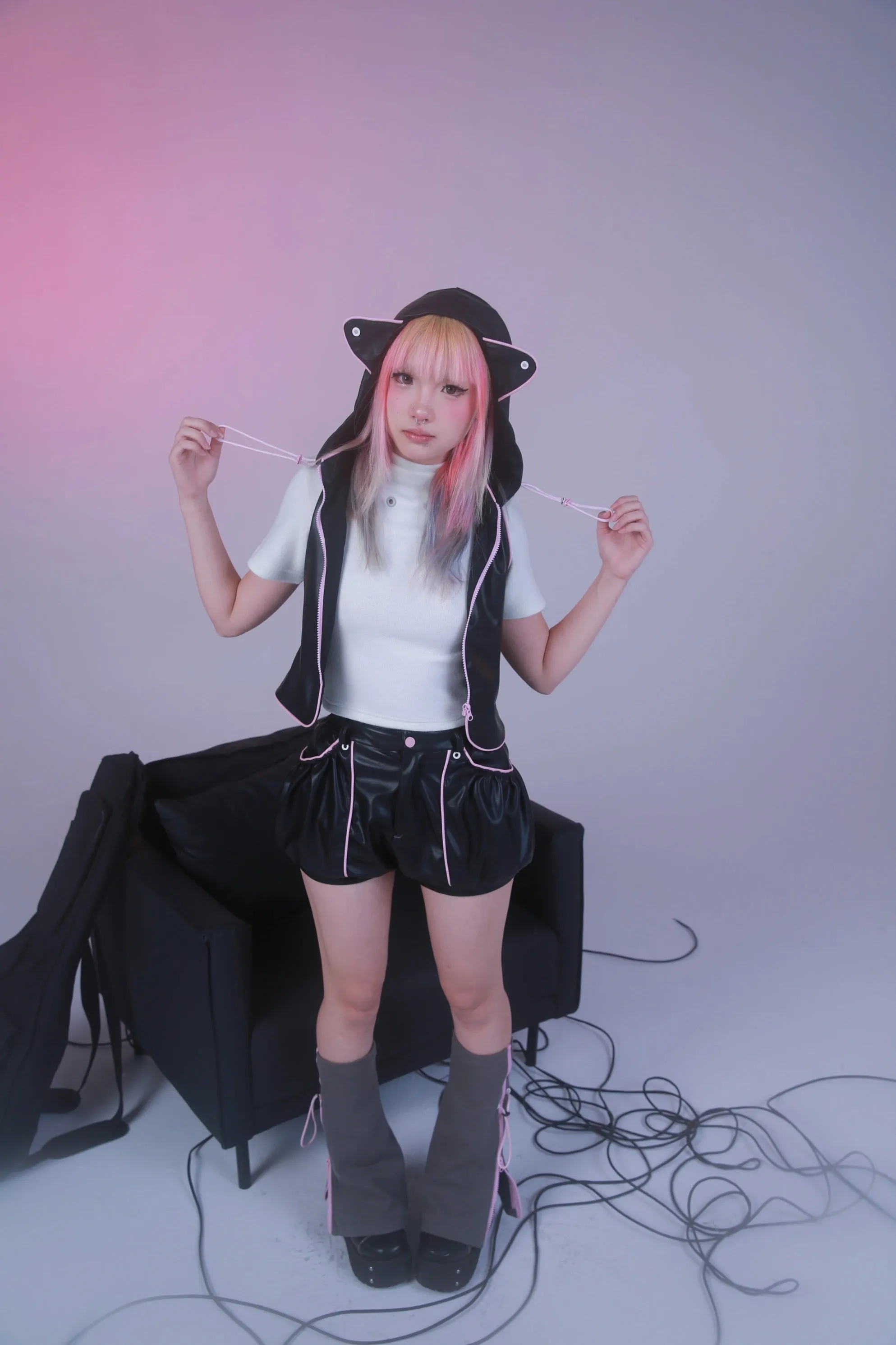 [Evil tooth]Mechanical Punk High-Neck Top