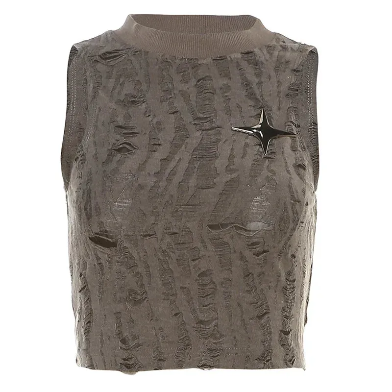 Fairy Grunge Ärmelloses Distressed Tank Top für Damen