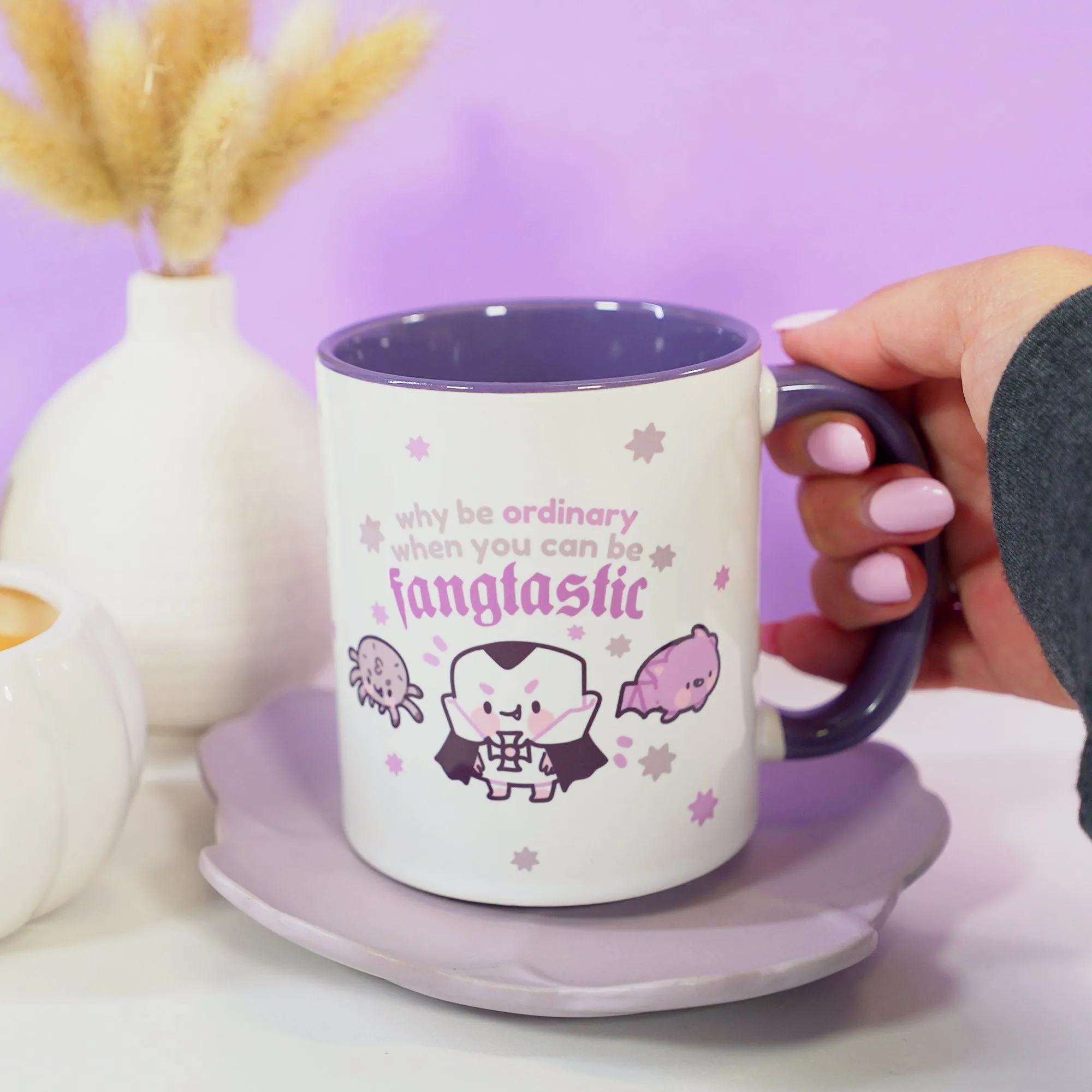 Fangtastic Halloween Coffee Mug | Vampire Marshie, Bartholomew and Fluffy | Gothic Cute Ceramic Tea Cup