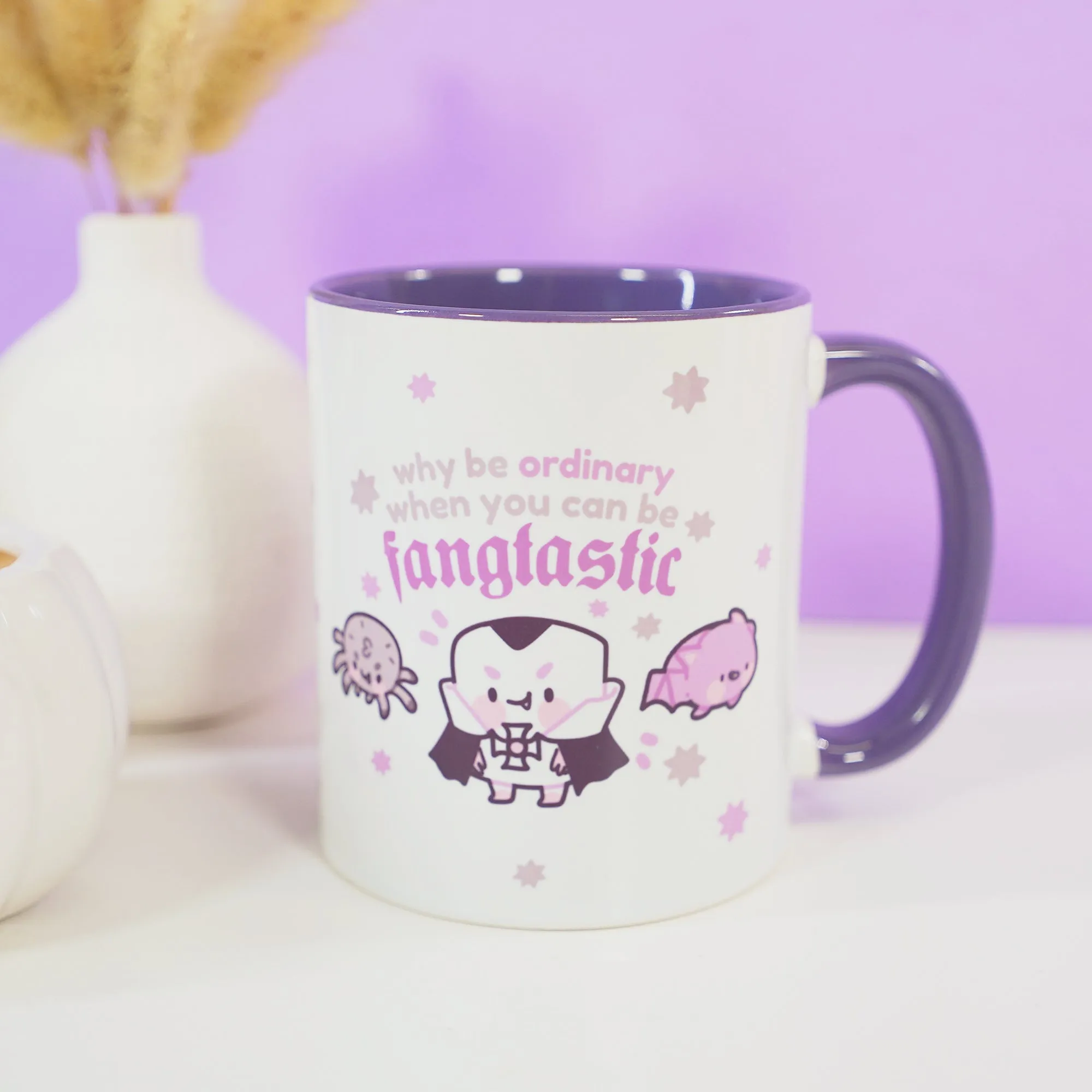 Fangtastic Halloween Coffee Mug | Vampire Marshie, Bartholomew and Fluffy | Gothic Cute Ceramic Tea Cup