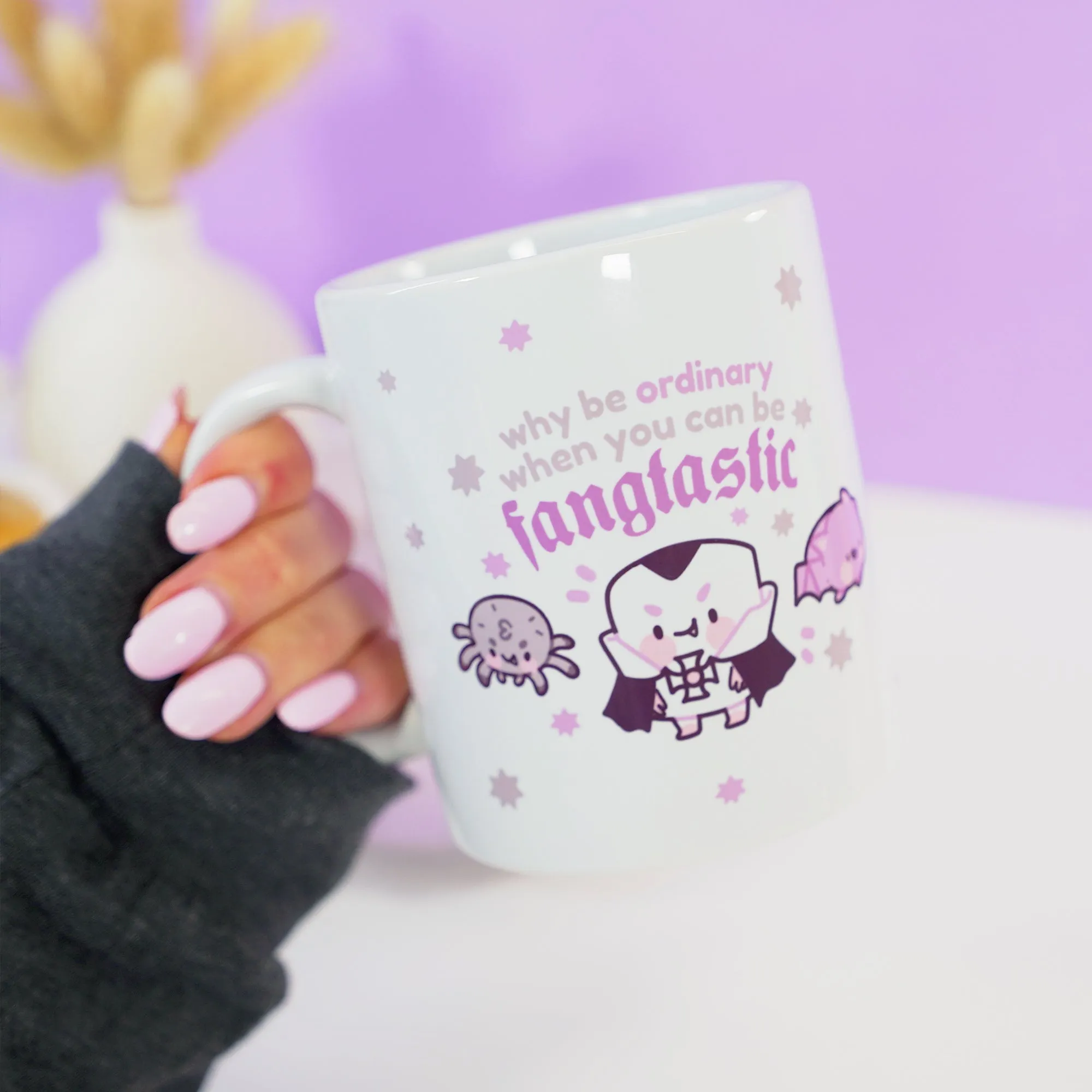 Fangtastic Halloween Coffee Mug | Vampire Marshie, Bartholomew and Fluffy | Gothic Cute Ceramic Tea Cup
