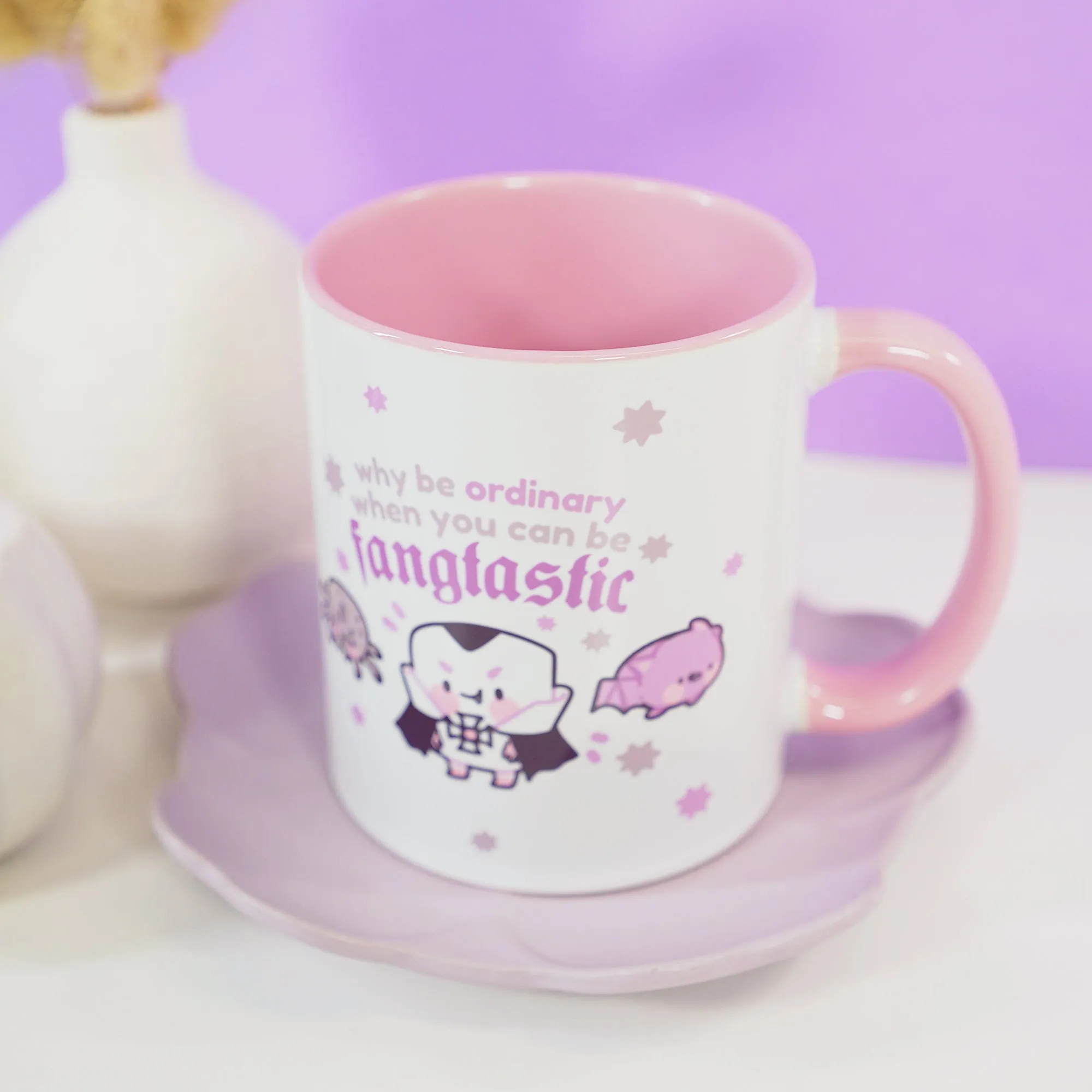 Fangtastic Halloween Coffee Mug | Vampire Marshie, Bartholomew and Fluffy | Gothic Cute Ceramic Tea Cup