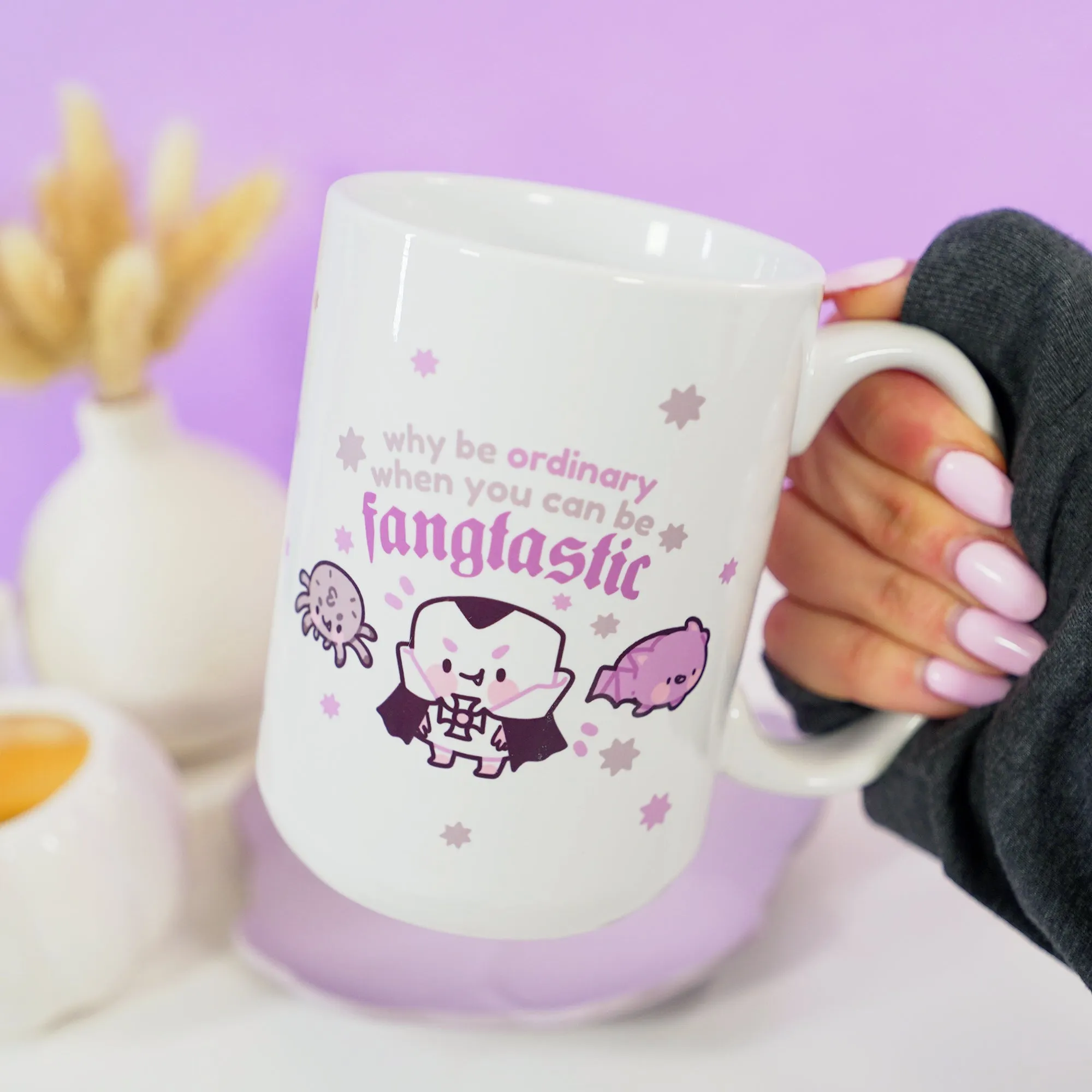 Fangtastic Halloween Coffee Mug | Vampire Marshie, Bartholomew and Fluffy | Gothic Cute Ceramic Tea Cup