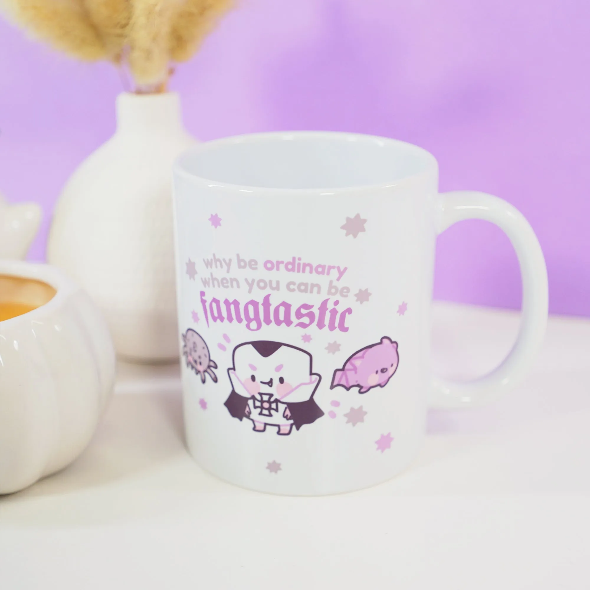 Fangtastic Halloween Coffee Mug | Vampire Marshie, Bartholomew and Fluffy | Gothic Cute Ceramic Tea Cup