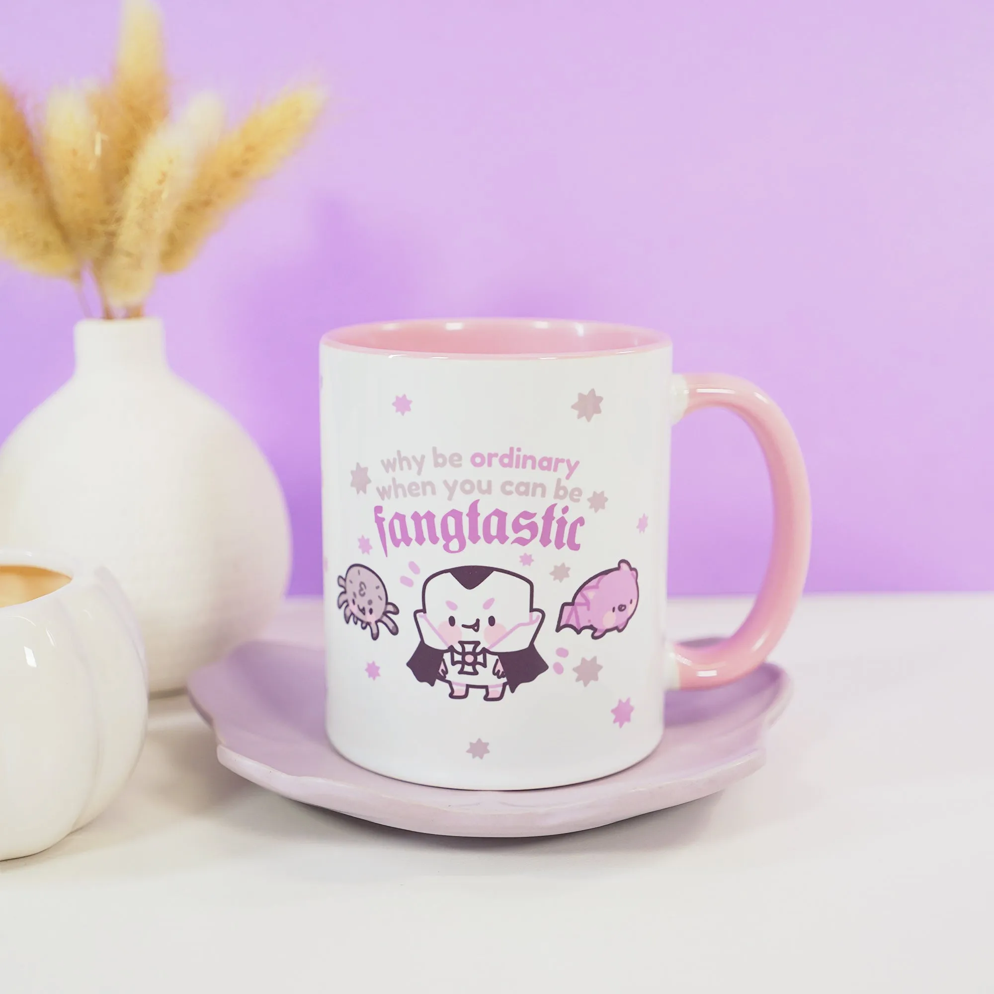 Fangtastic Halloween Coffee Mug | Vampire Marshie, Bartholomew and Fluffy | Gothic Cute Ceramic Tea Cup