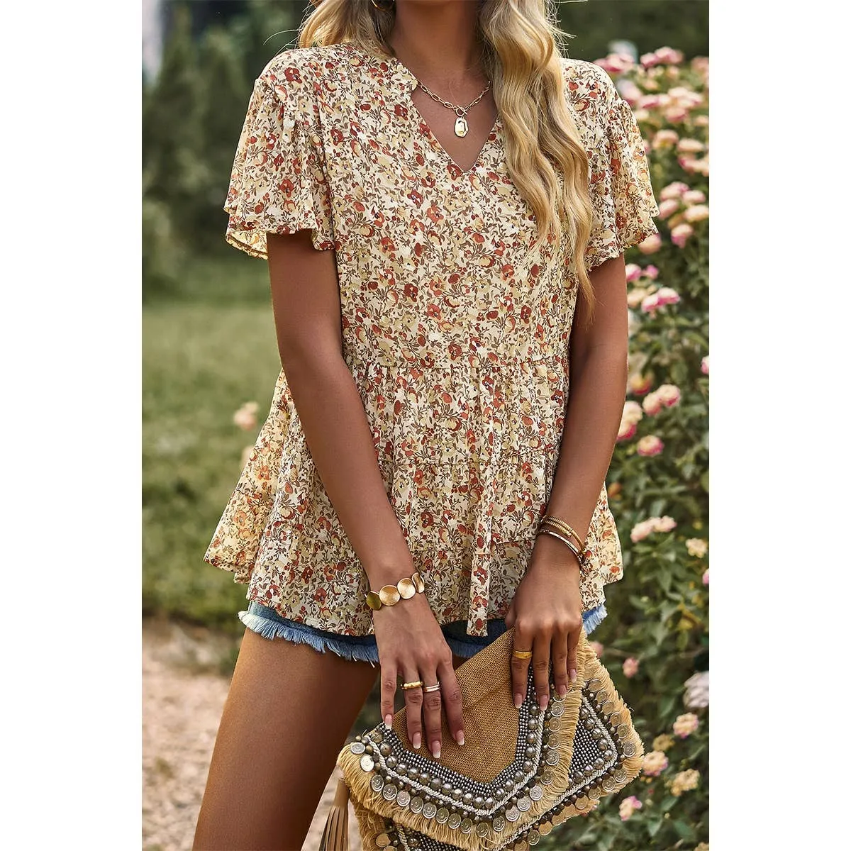 Floral Print  Baby Doll Blouse