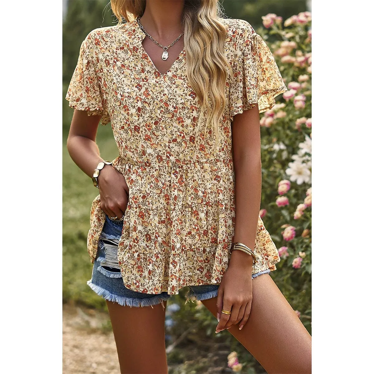 Floral Print  Baby Doll Blouse