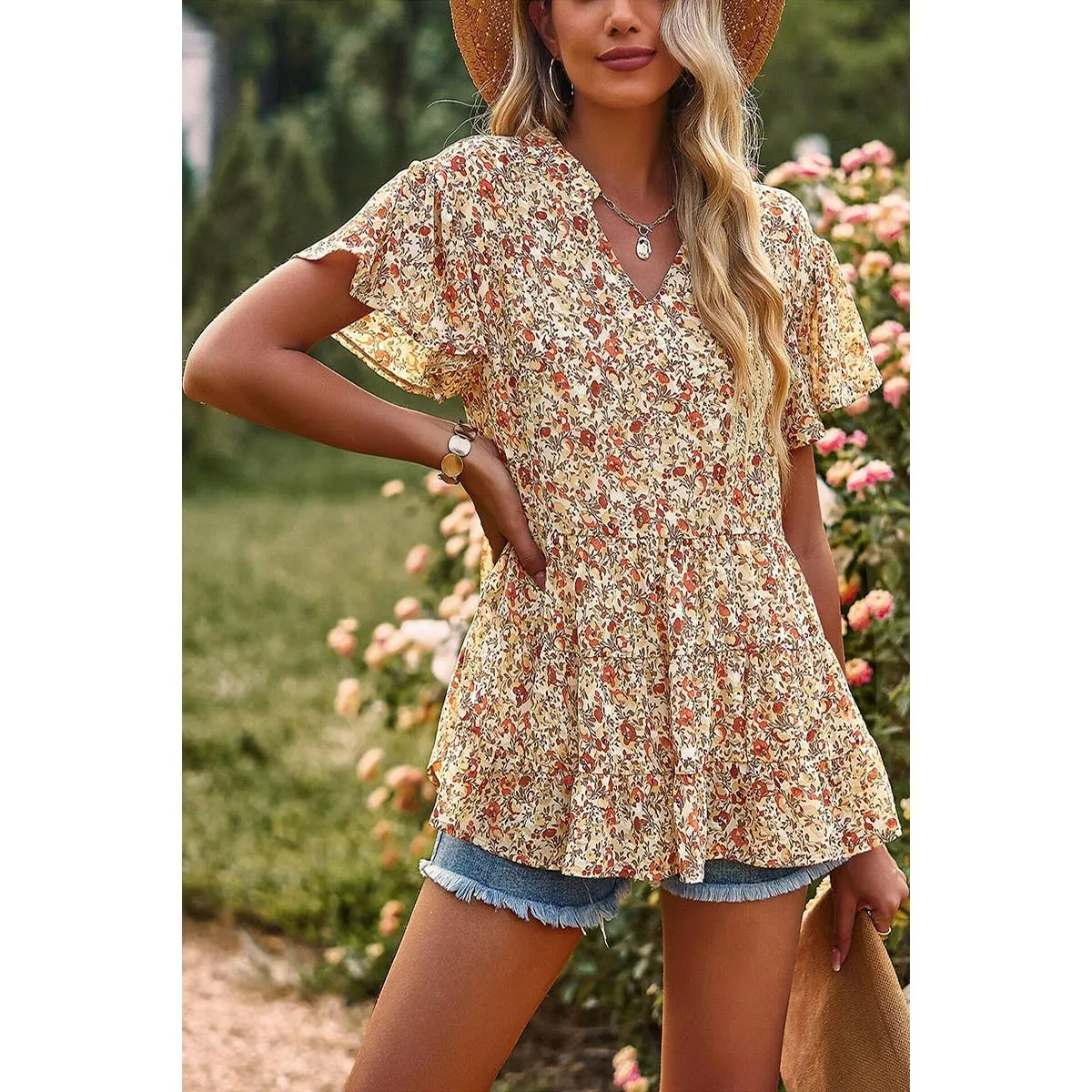 Floral Print  Baby Doll Blouse