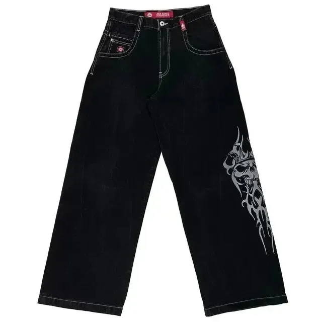 Getadme Jeans New Harajuku Hip Hop Retro Skull Graphic Embroidered Baggy Jeans Denim Pants Men Women Goth High Waist Wide Trousers