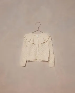 Girls Tops | Ruffle Cardigan Sweater in Ecru | Noralee