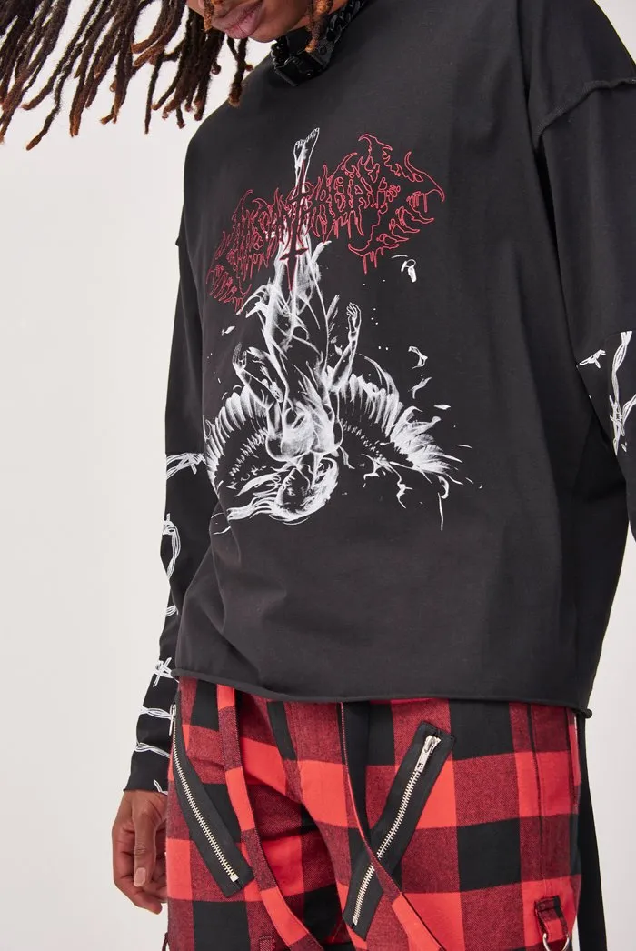 Gothic Barbed Wire Print Long Sleeve T-shirt